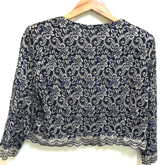 Jessica Howard Vintage Blue and Gold Floral Cropped Jacket (14P) - Picture 7 of 7